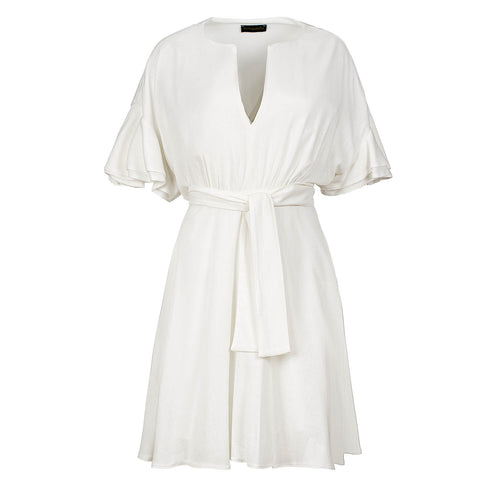 Ecru Dress with Ruffle Sleeves