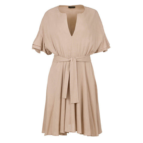 Beige Dress with Ruffle Sleeves