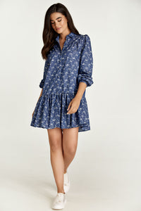 Indigo Floral Dress with Buttons