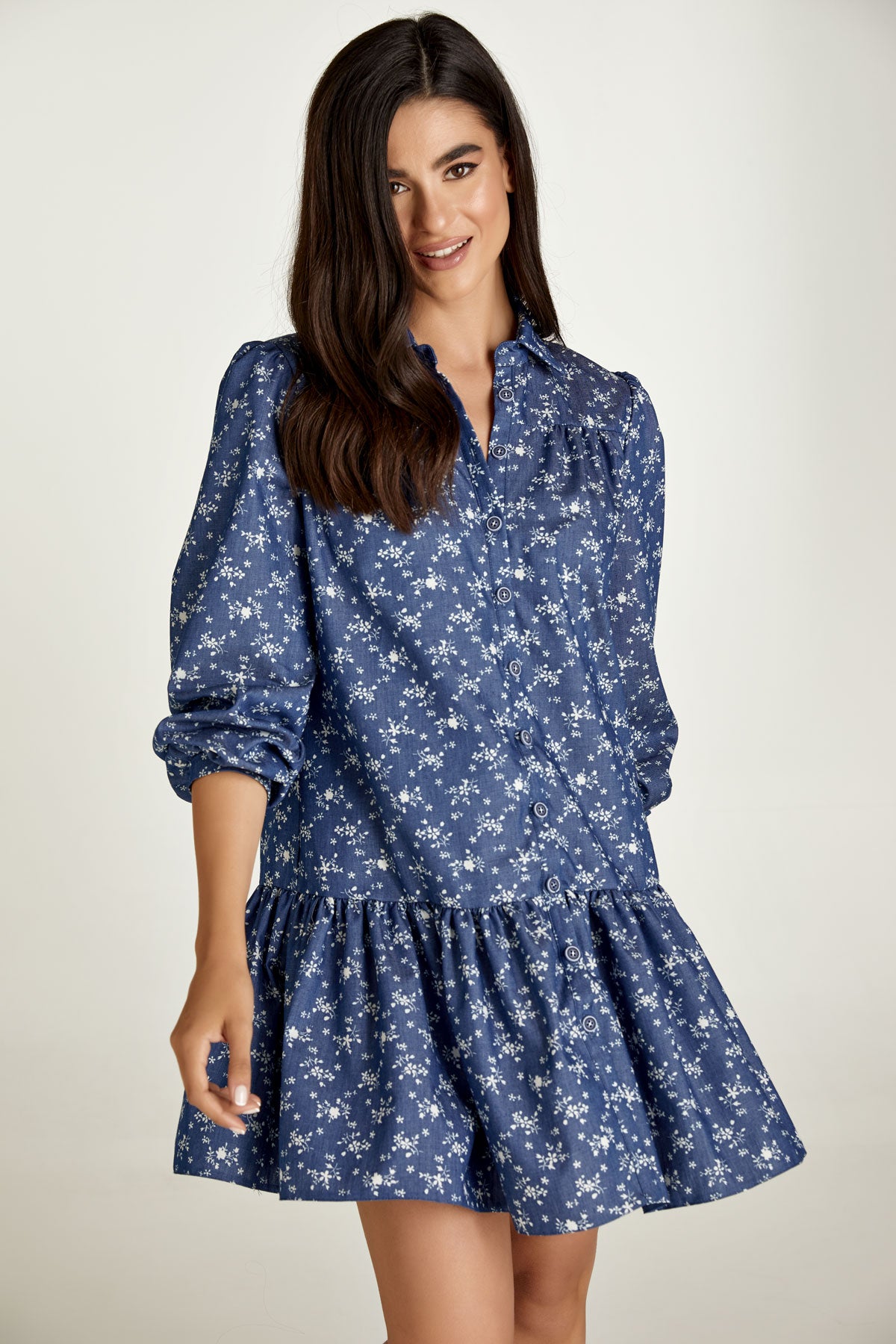 Indigo Floral Dress with Buttons