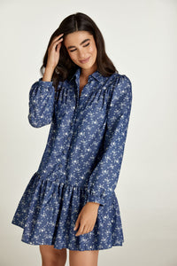 Indigo Floral Dress with Buttons