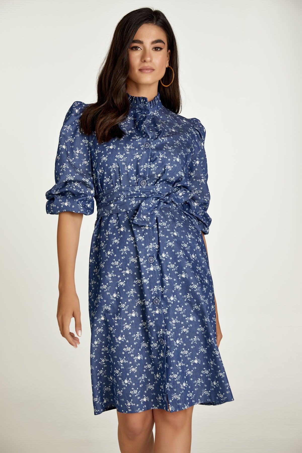 Indigo Floral Long Sleeve Dress