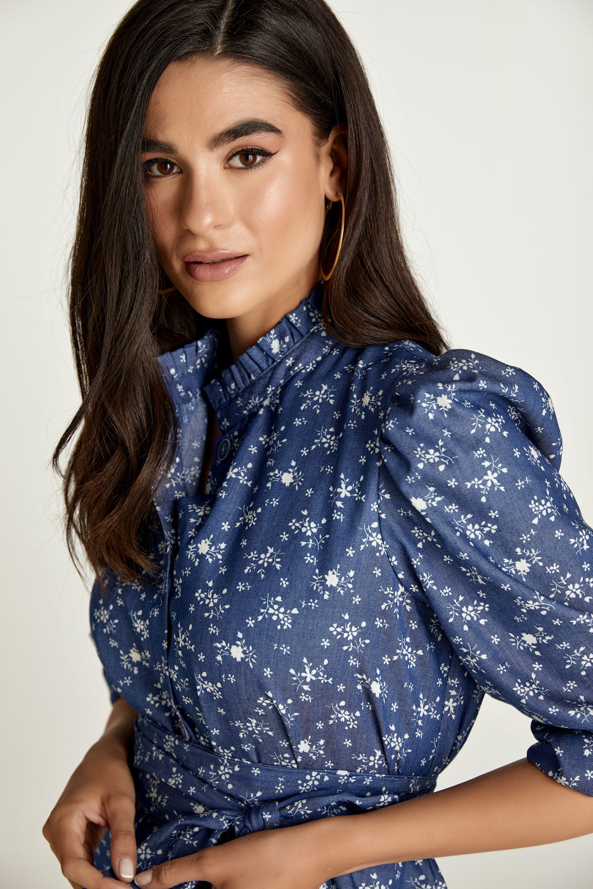 Indigo Floral Long Sleeve Dress