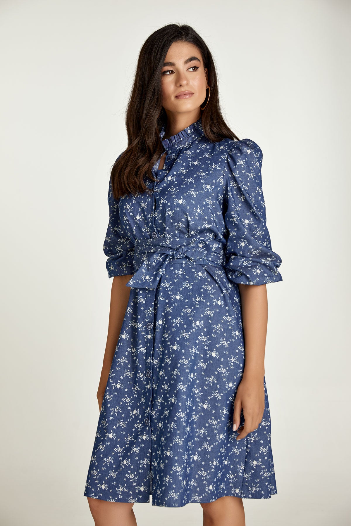 Indigo Floral Long Sleeve Dress