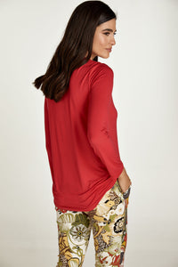 Red Jersey V Neck Top