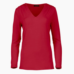 Red Jersey V Neck Top