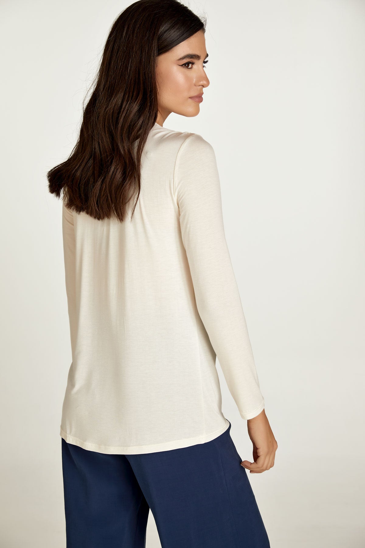 Cream Jersey V Neck Top