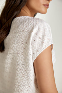 White Sleeveless Embroidered Top