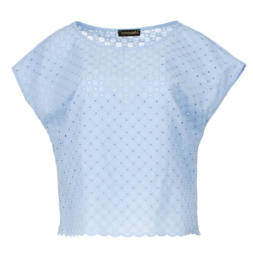 Sky Blue Sleeveless Embroidered Top