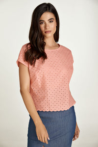 Coral Sleeveless Embroidered Top