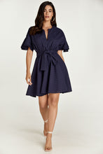 Load image into Gallery viewer, Dark Blue Embroidered Dress with Ruffle Sleeves