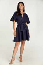 Load image into Gallery viewer, Dark Blue Embroidered Dress with Ruffle Sleeves