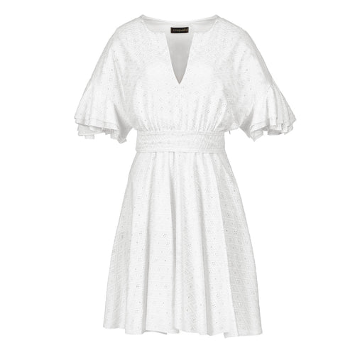 White Embroidered Dress with Ruffle Sleeves