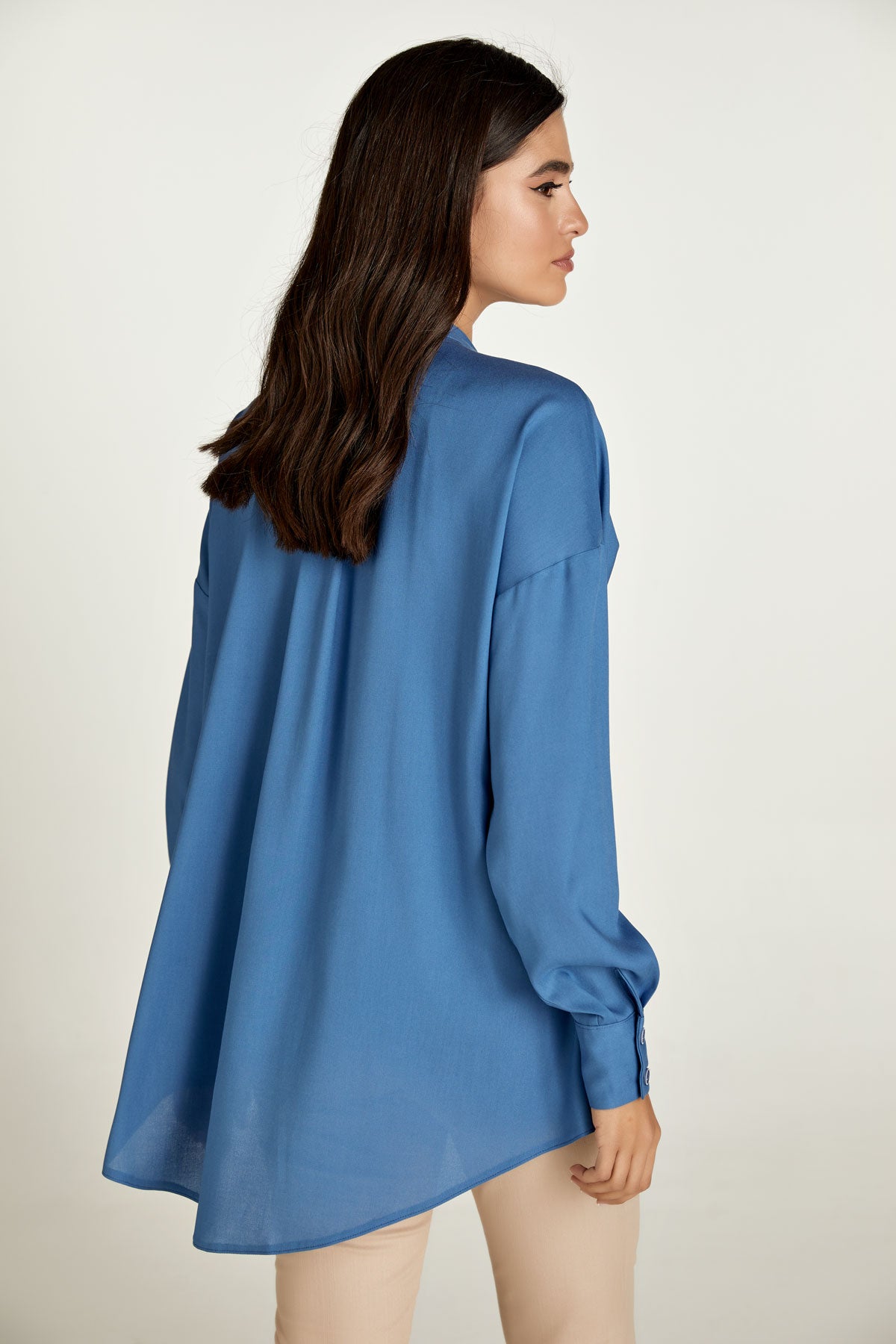 Sky Blue Blouse with Mandarin Collar