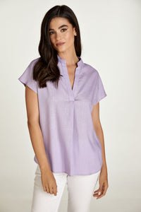 Sleeveless Lilac Top with a Mandarin Collar