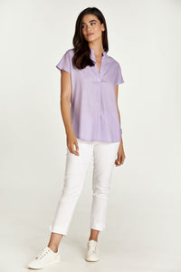 Sleeveless Lilac Top with a Mandarin Collar