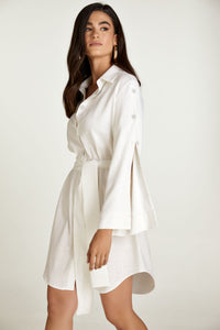 Ecru Shirt Dress with Sleeve Button Detail