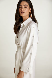 Ecru Shirt Dress with Sleeve Button Detail