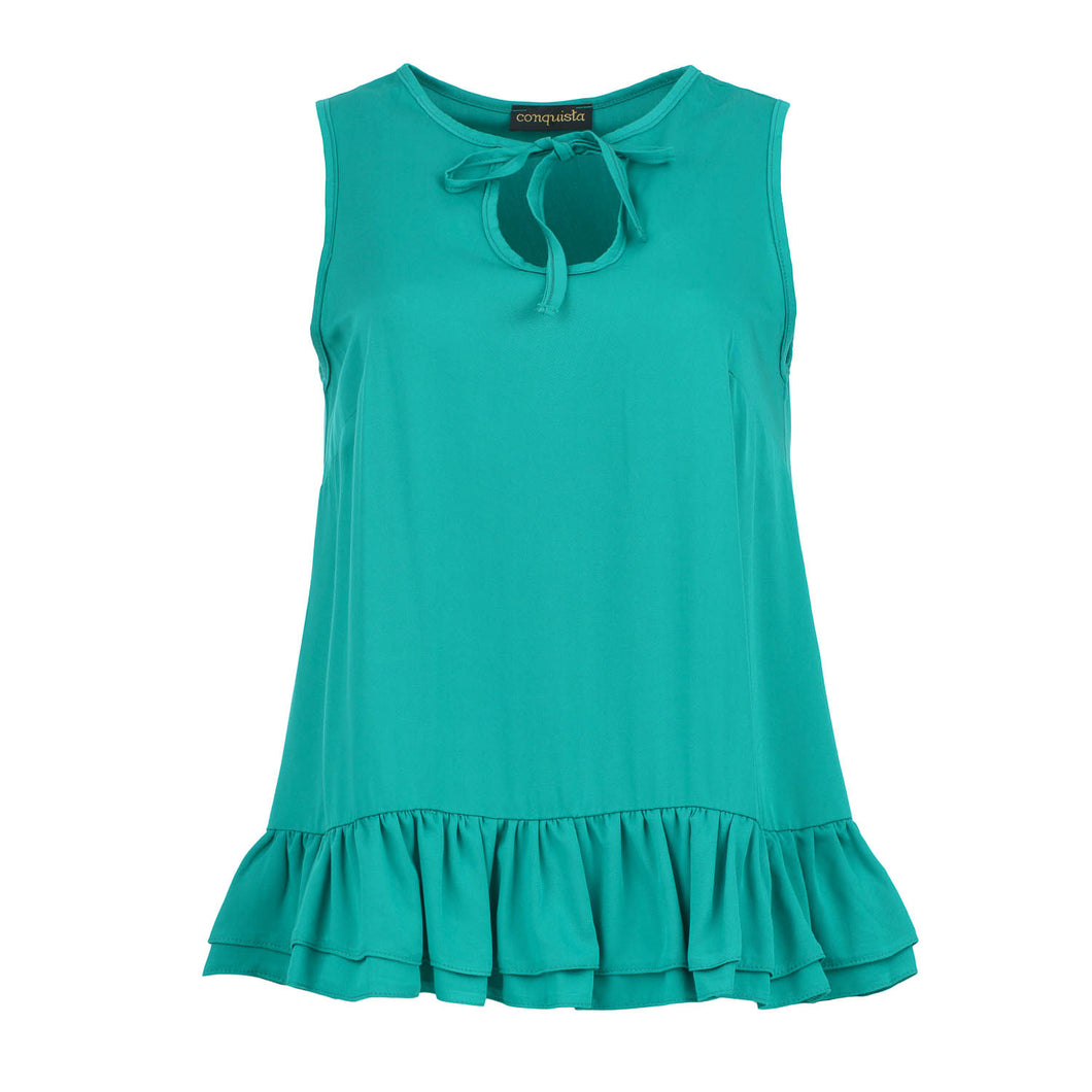 Emerald Breeze Ruffle Hem Top