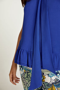 Electric Blue Tie Detail Top with Frills