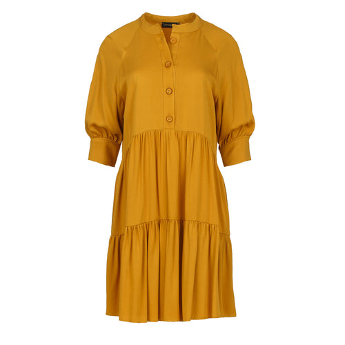 Loose Dark Mustard Ruffle Dress