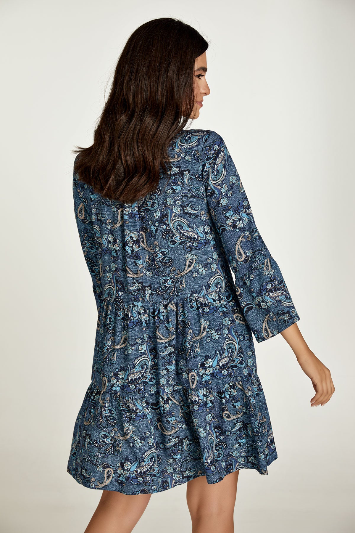 Conquista Φόρεμα Mini Casual V-Λαιμόκοψη 3/4 Μανίκι Εμπριμέ Μπλε C211-406-18