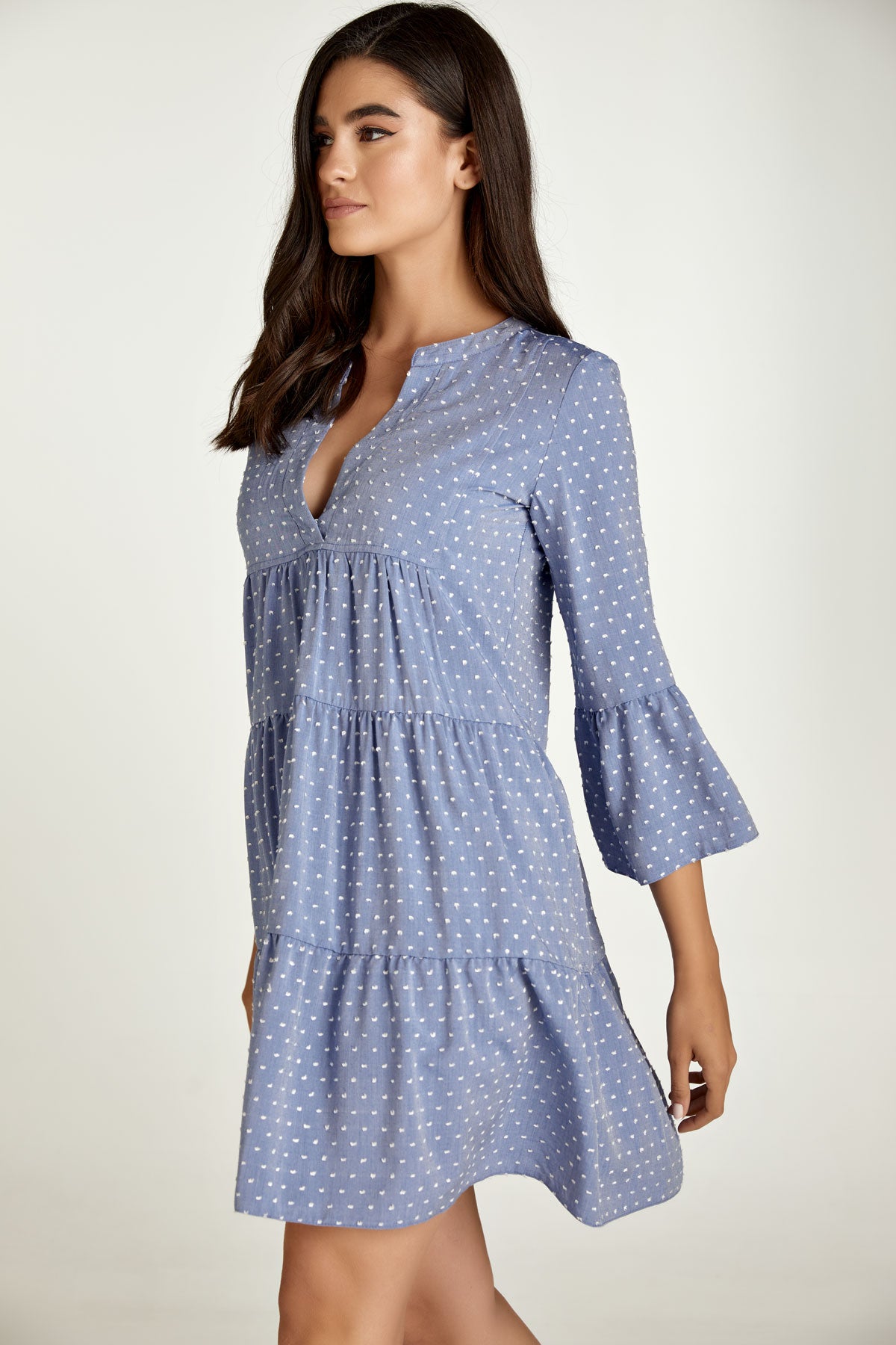 Denim Style Embroidered A Line Dress