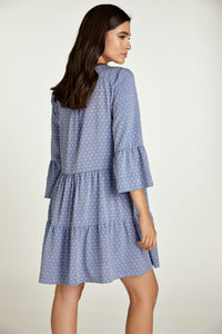 Denim Style Embroidered A Line Dress