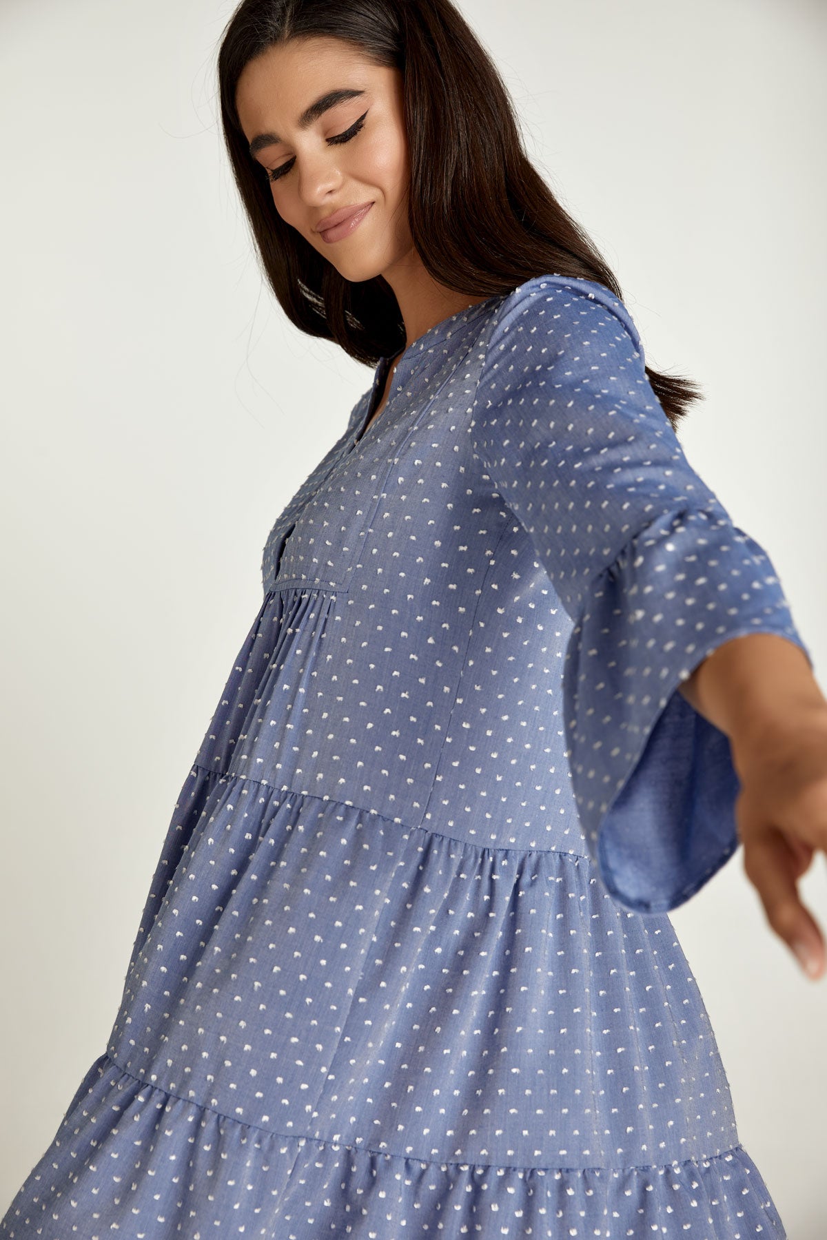 Denim Style Embroidered A Line Dress