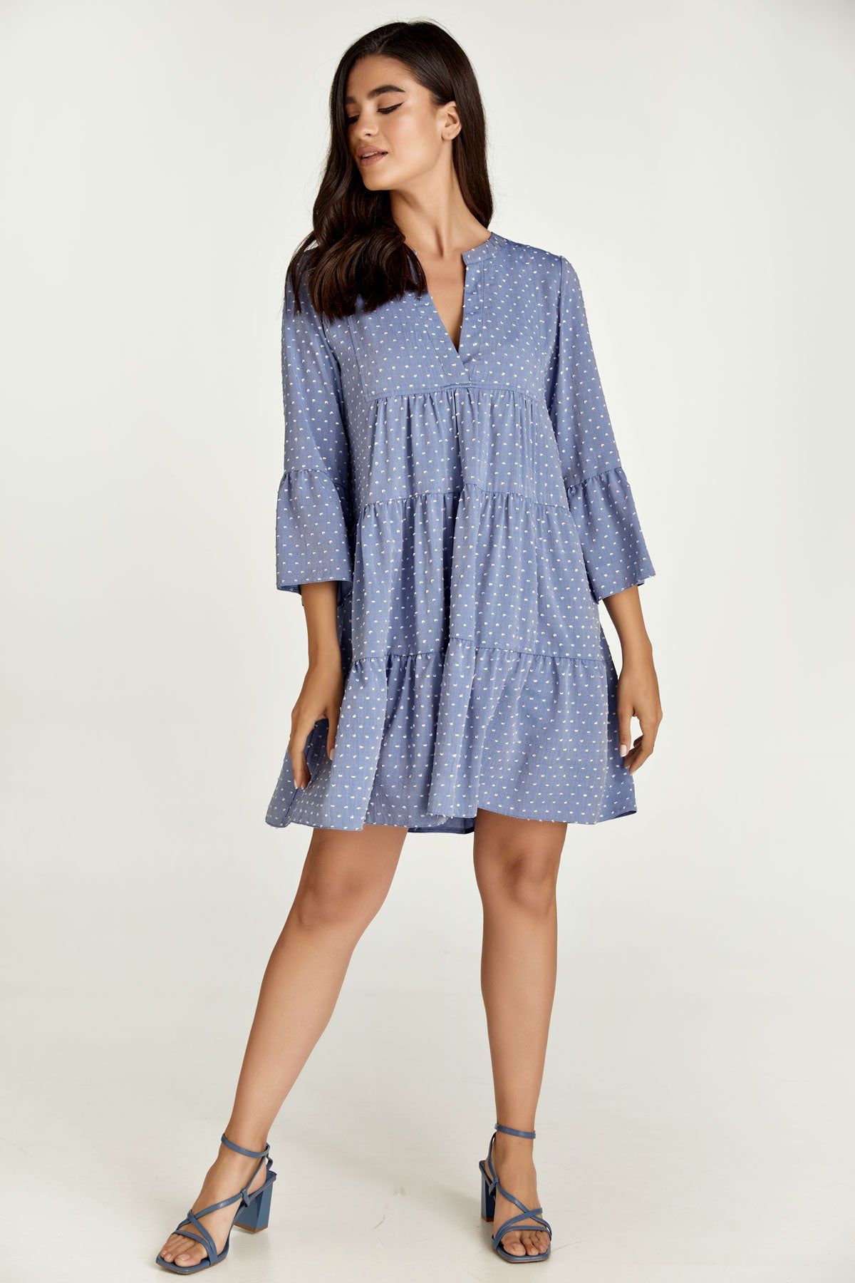 Denim Style Embroidered A Line Dress