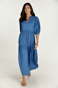 Blue V Neck Maxi Dress