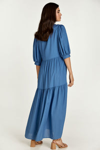 Blue V Neck Maxi Dress