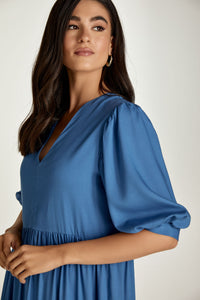 Blue V Neck Maxi Dress