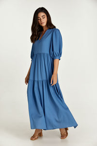 Blue V Neck Maxi Dress