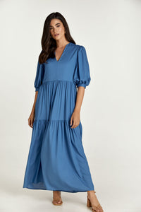 Blue V Neck Maxi Dress