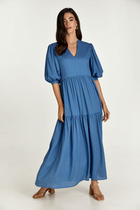 Blue V Neck Maxi Dress