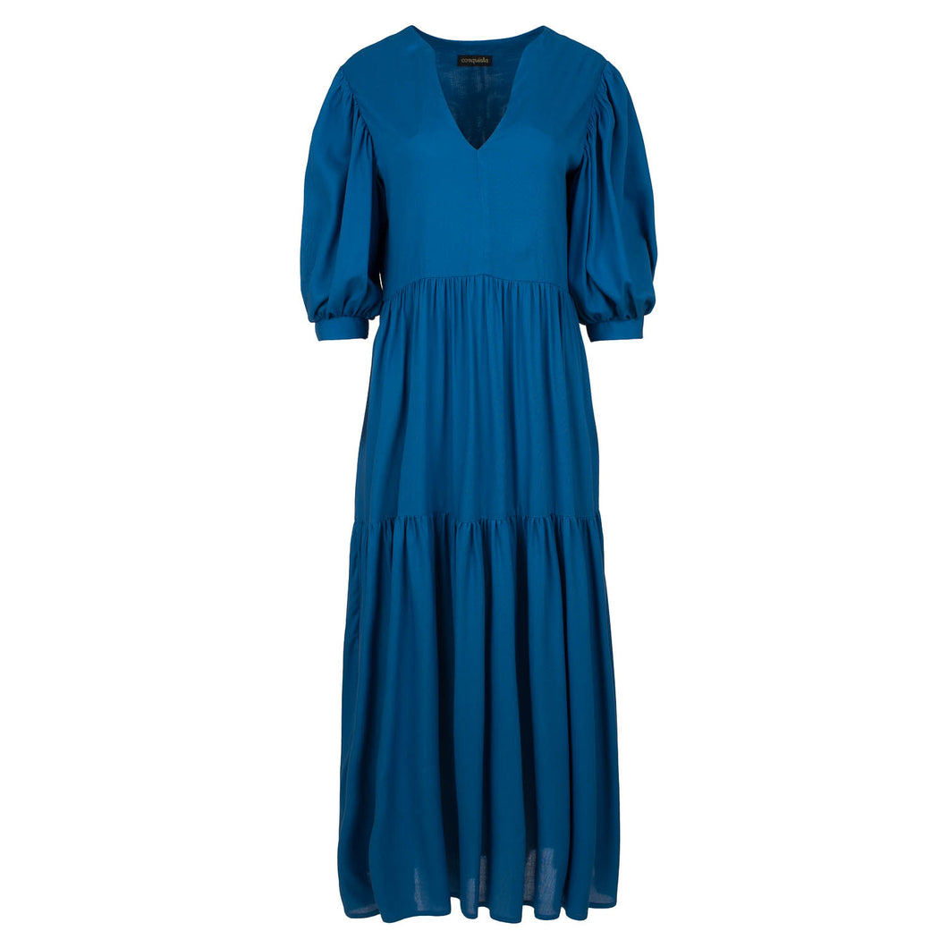 Blue V Neck Maxi Dress