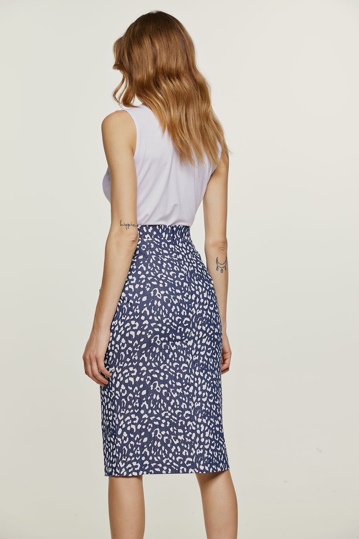 Conquista Φούστα Midi Casual Με Σκίσιμο Animal Print Μπλε C211-480-18
