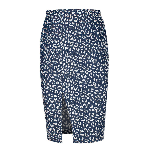 Conquista Φούστα Midi Casual Με Σκίσιμο Animal Print Μπλε C211-480-18