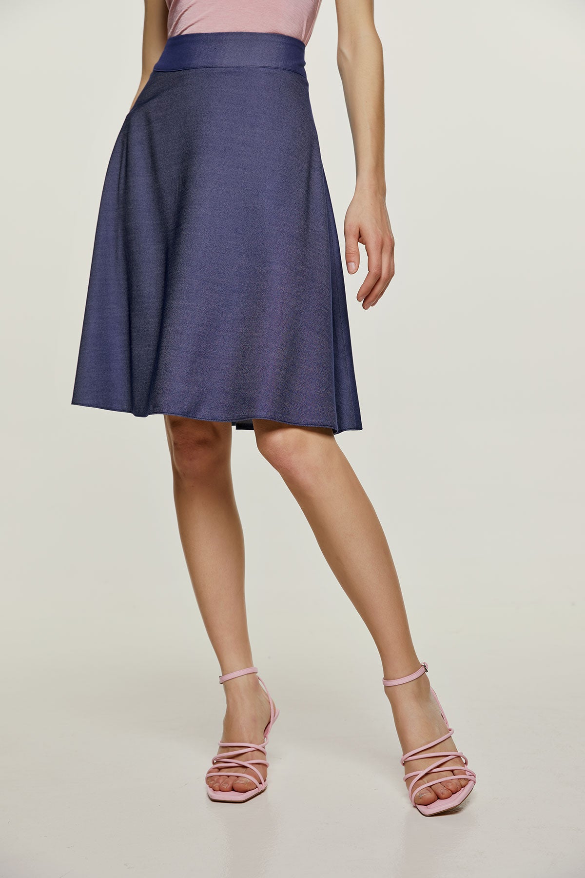 Conquista Φούστα Midi Casual Α-Line Μονόχρωμη Μπλε C211-500-79