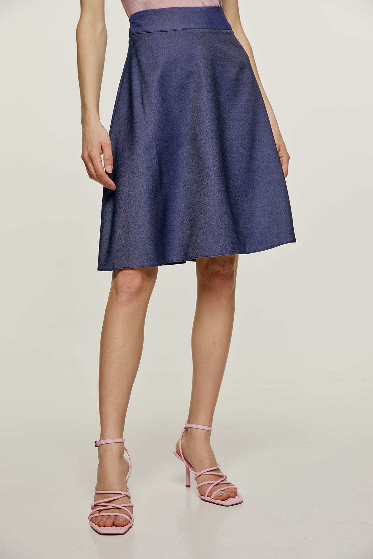 Conquista Φούστα Midi Casual Α-Line Μονόχρωμη Μπλε C211-500-79