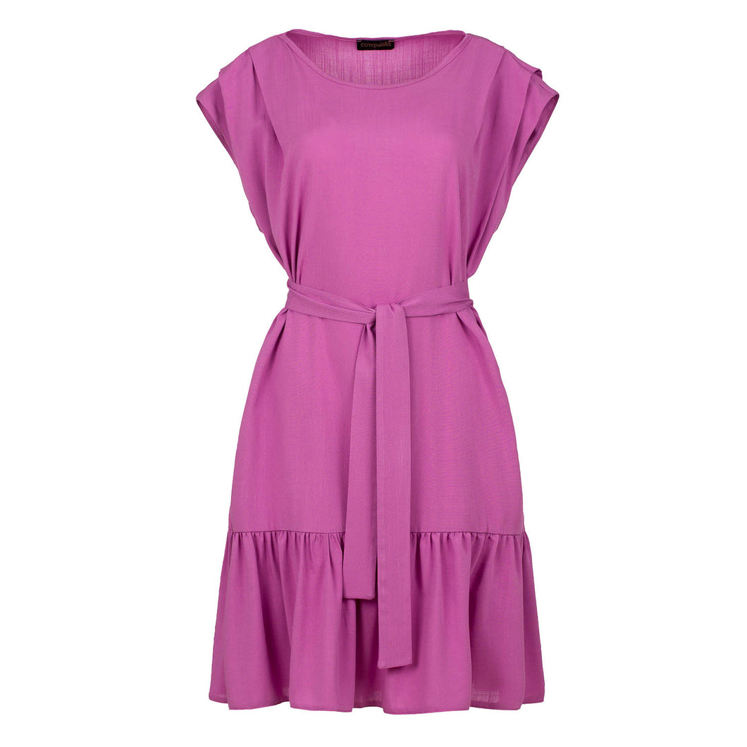 Pink Frill Detail Dress with Belt