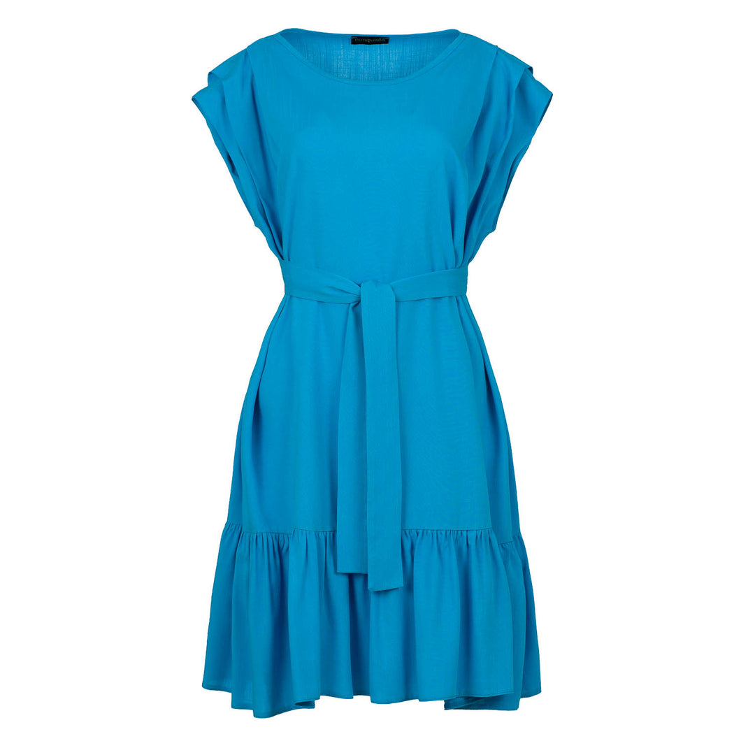 Turquoise Frill Detail Dress with Belt