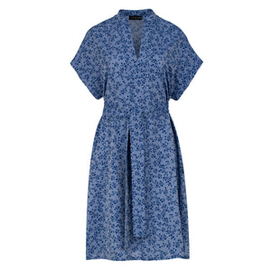 Blue Floral Print Dress with Side Slits