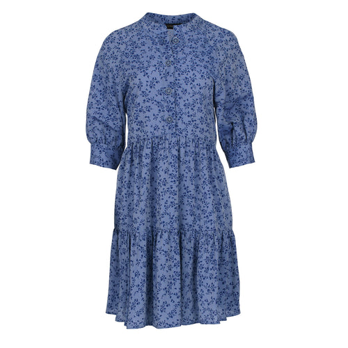 Loose Dark Blue Floral Ruffle Dress