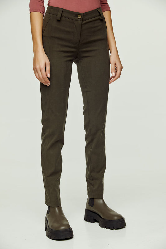 Conquista Παντελόνι Slim Fit με Τσέπες Office Look Μονόχρωμο Βαμβακερό Χακί C220-001-37