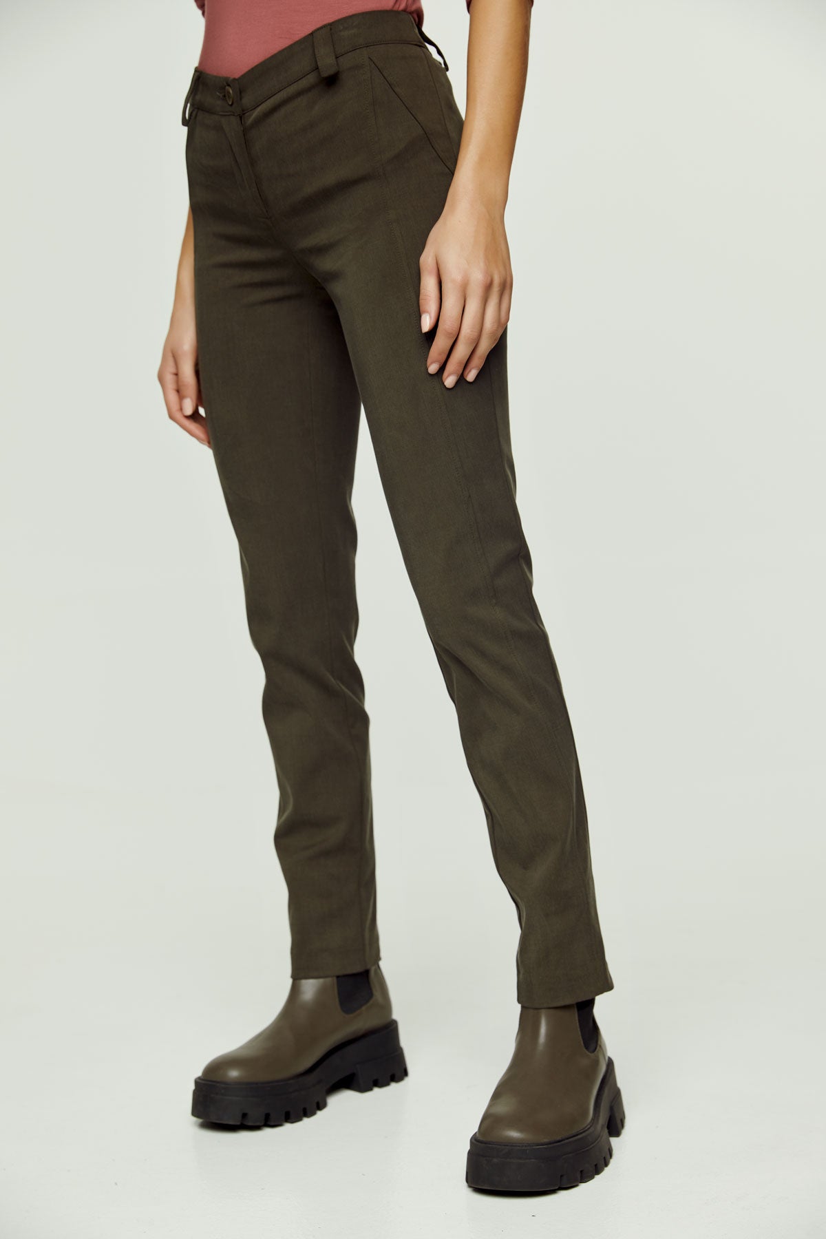 Khaki Fitted Full Length Pants