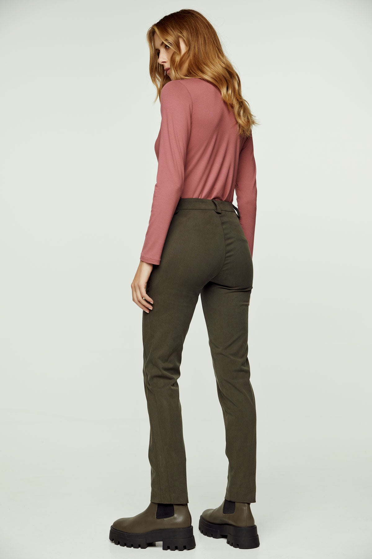Khaki Fitted Full Length Pants