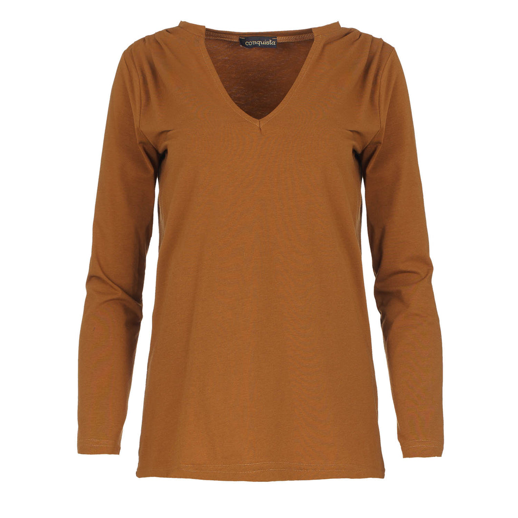 Chocolate Brown Jersey V Neck Top