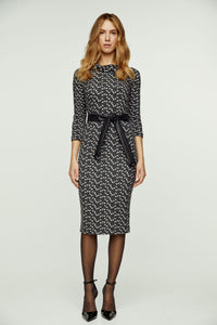 Fitted Print Dress with Belt
